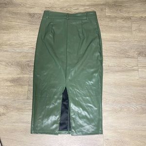 Hard to forget- Sage green leather midi skirt